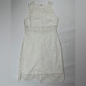 Lulus white lace illusion cut out mini dress. Size Medium